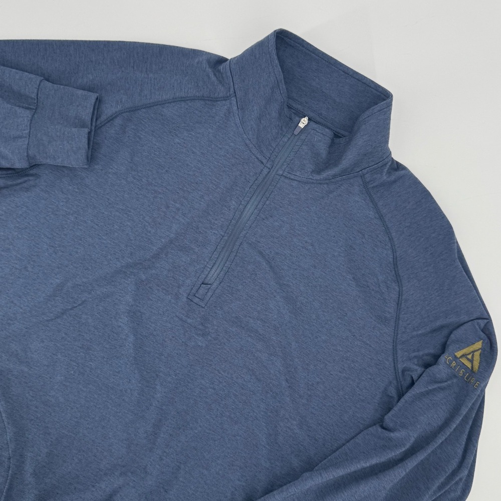 TravisMathew Mens Heathered Blue Quarter Zip Pullover Acrisure Logo Size M
